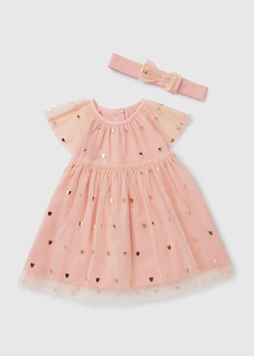 Girls Pink Chiffon Occasion Dress And Headband Set (Newborn-18mths) - 0-3 months Image 1