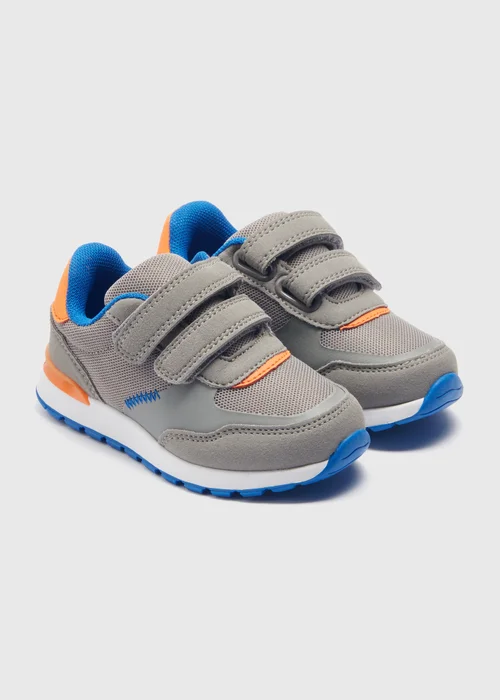 Boys Grey Double Strap Retro Trainers (Younger 4-12) - Size 4 Infants Image 1