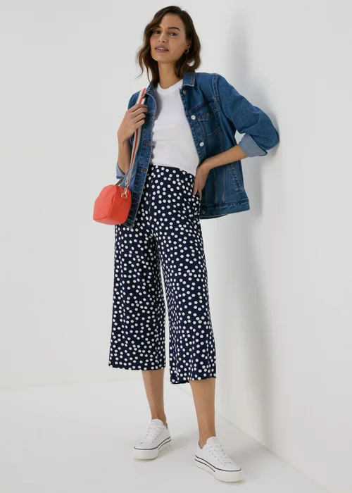 Navy Co Ord Spot Print Wide Leg Trousers - 8 Image 1