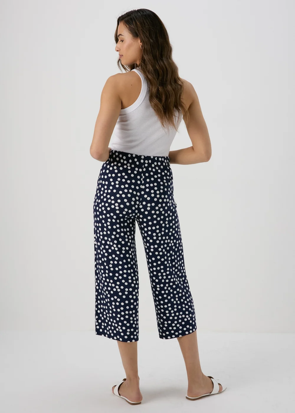 Navy Co Ord Spot Print Wide Leg Trousers - 8 Image 2