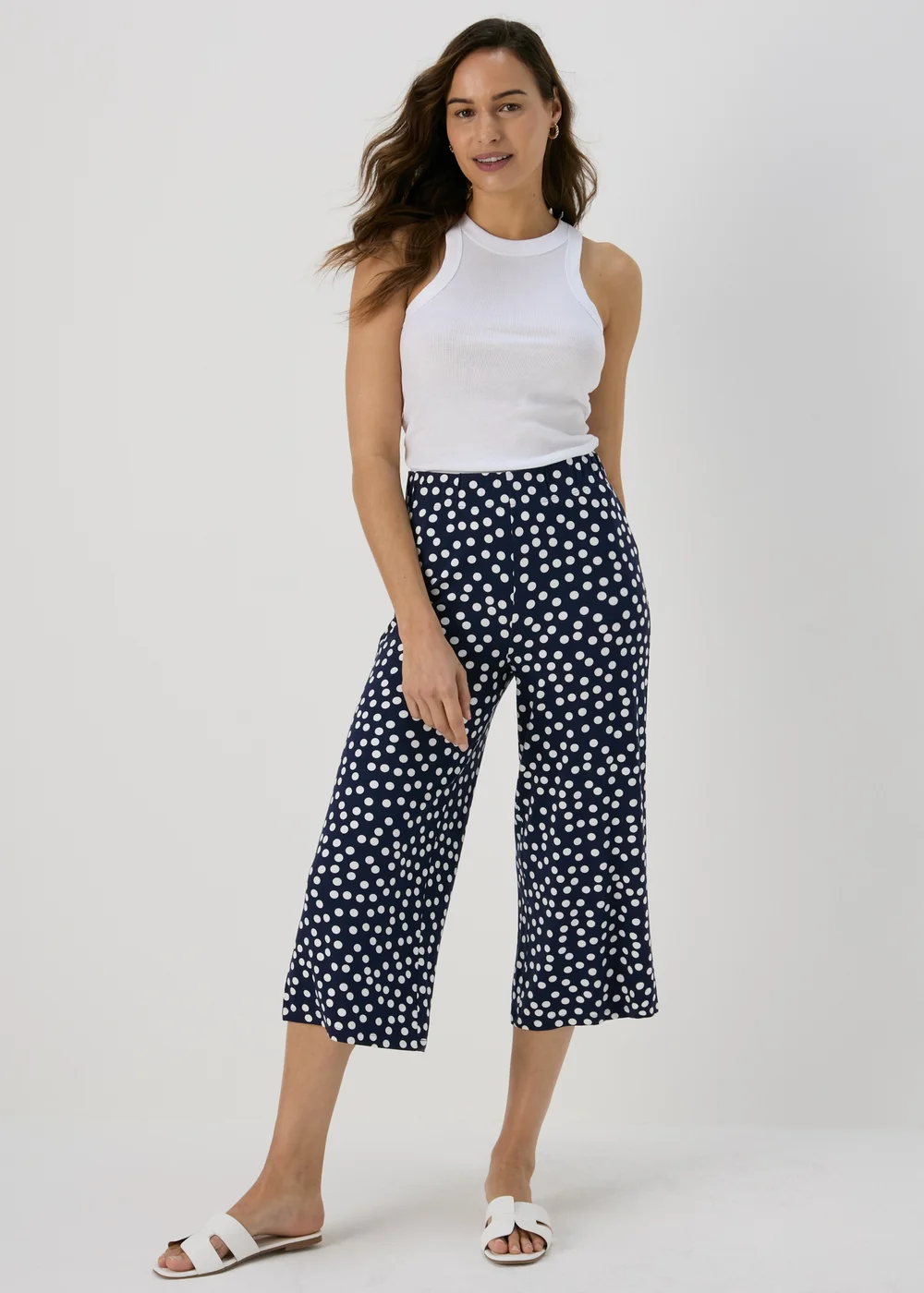 Navy Co Ord Spot Print Wide Leg Trousers - 8 Image 4