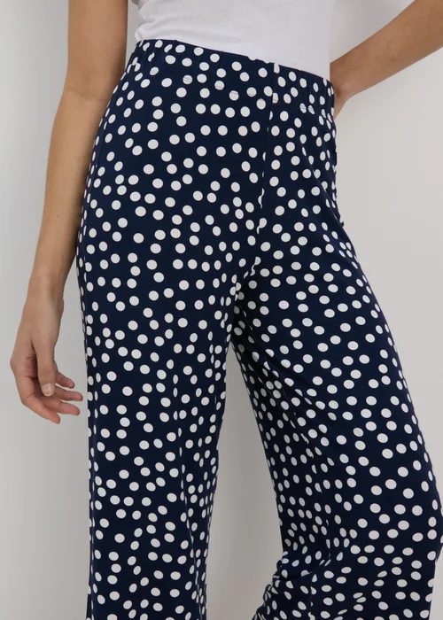 Navy Co Ord Spot Print Wide Leg Trousers - 8 Image 3