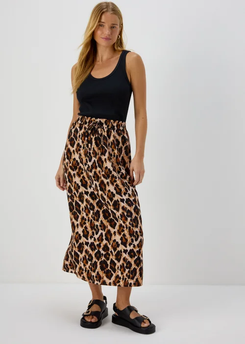 Brown Leopard Print Midi Skirt - 8 Image 1