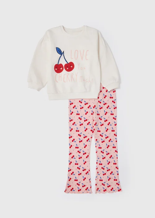 Pink Cherry Sweatshirt & Flared Bottoms Set (1-7yrs) - 2-3 Yrs Image 1