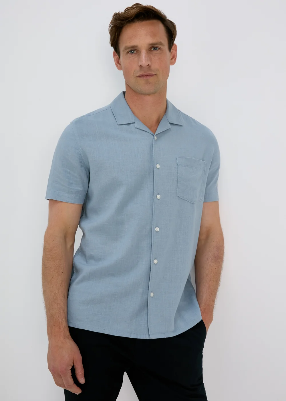 Blue Linen Viscose Shirt - Small Image 3