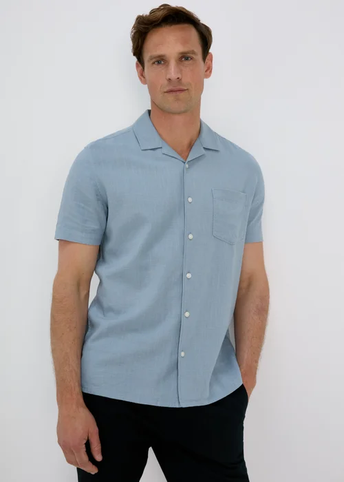 Blue Linen Viscose Shirt - Small Image 3