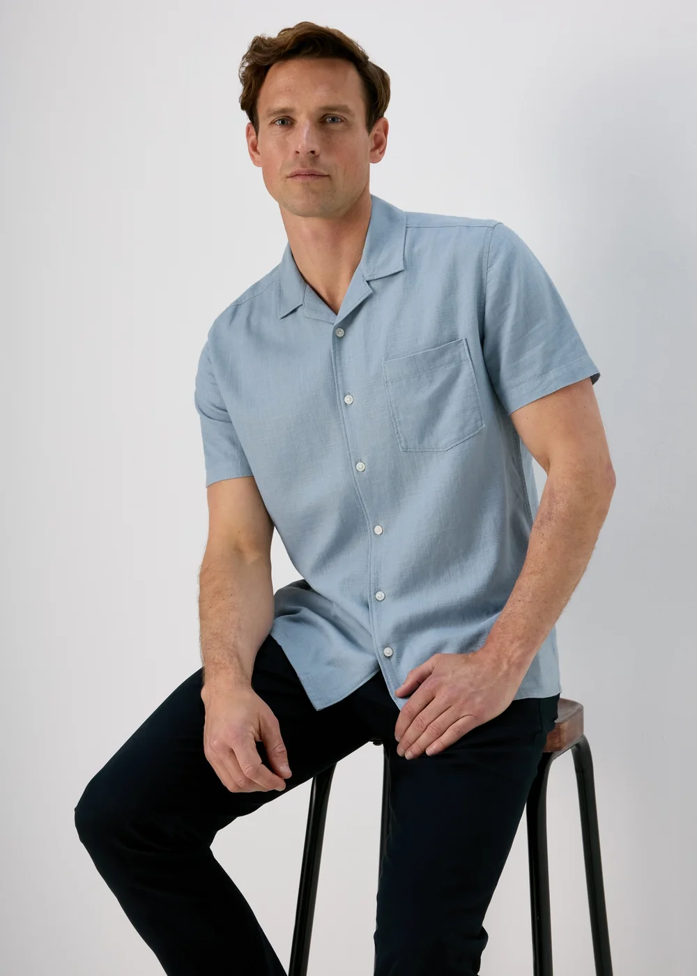 Blue Linen Viscose Shirt - Small Image 4