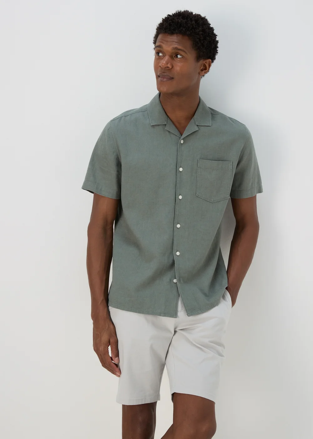 Khaki Linen Viscose Shirt - S Image 1