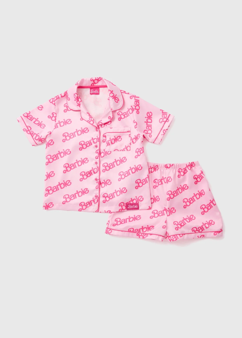Barbie Pink Slogan Satin Shorts Set (4-12yrs) - Age 4 Years Image 1