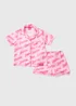 Barbie Pink Slogan Satin Shorts Set (4-12yrs) - Age 4 Years Image 1