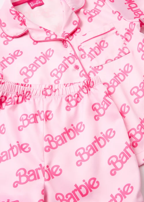 Barbie Pink Slogan Satin Shorts Set (4-12yrs) - Age 4 Years Image 2