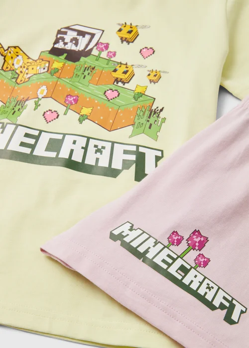 Minecraft Girls Pink Shortie Pyjama Set (5-12yrs) - Age 5 Years Image 2