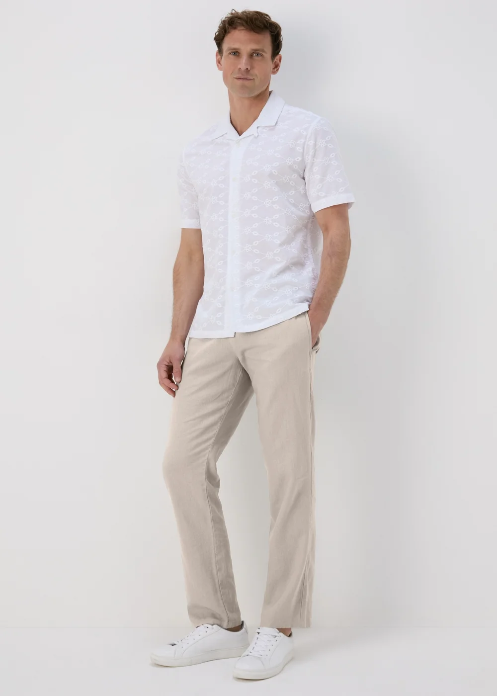 Stone Linen Straight Trousers - 30 Waist Regular Image 4