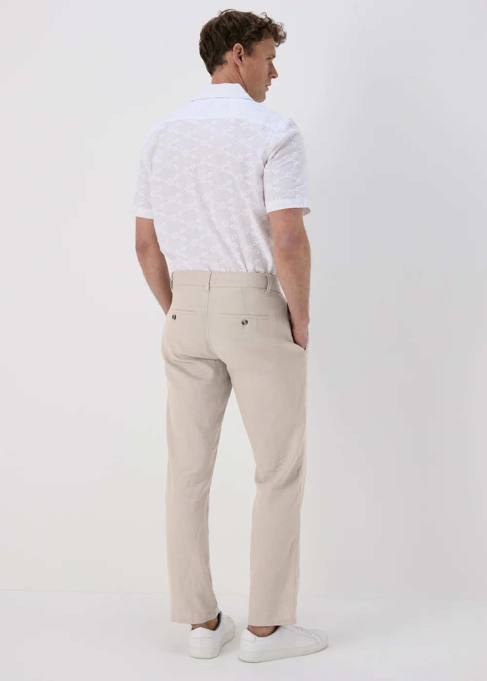 Stone Linen Straight Trousers - 30 Waist Regular Image 2