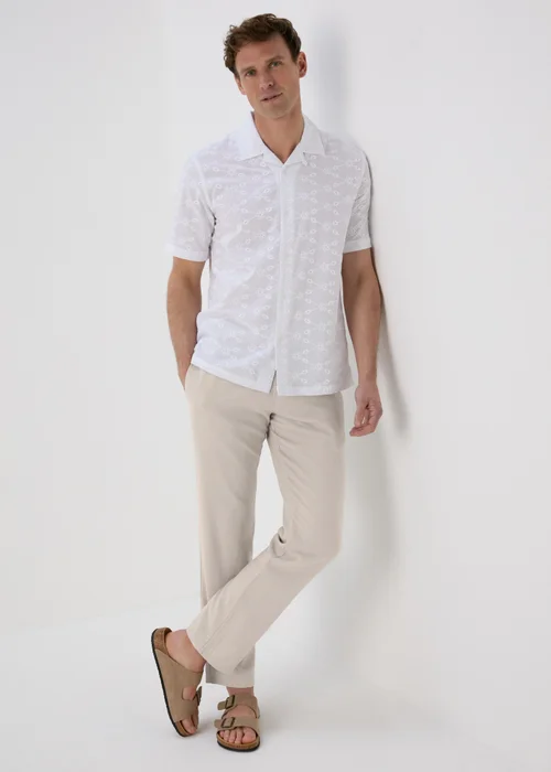 Stone Linen Straight Trousers - 30 Waist Regular Image 1