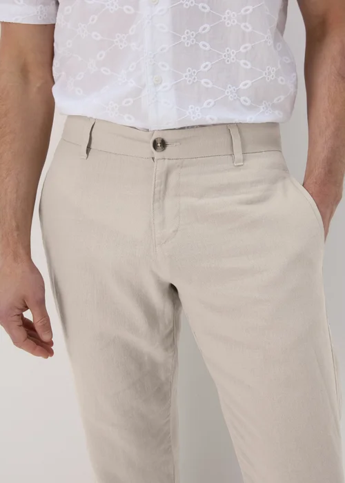 Stone Linen Straight Trousers - 30 Waist Regular Image 3