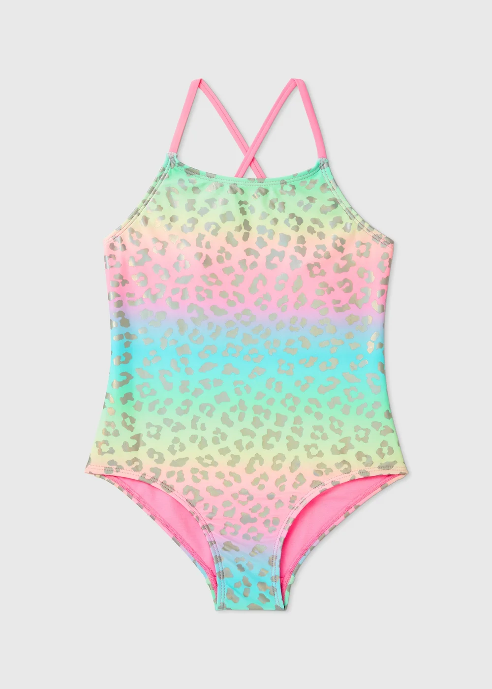 Girls Multicoloured Foil Leopard Print Swimsuit (6-13yrs) - 6-7 Yrs Image 1