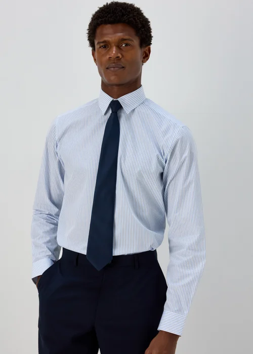 Taylor & Wright White Blue Stripes Regular Fit Shirt - Small Image 1