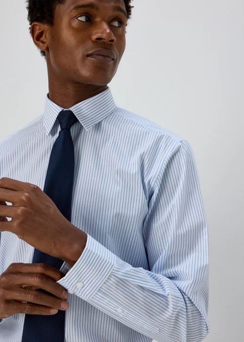 Taylor & Wright White Blue Stripes Regular Fit Shirt - Small Image 3