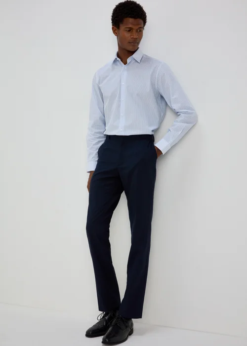 Taylor & Wright White Blue Stripes Regular Fit Shirt - Small Image 4