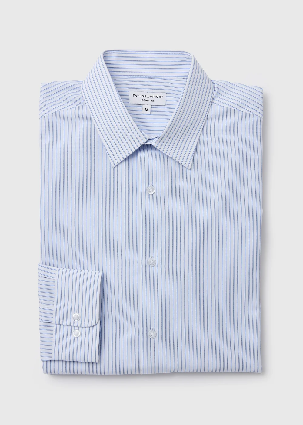 Taylor & Wright White Blue Stripes Regular Fit Shirt - Small Image 5