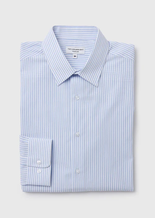 Taylor & Wright White Blue Stripes Regular Fit Shirt - Small Image 5