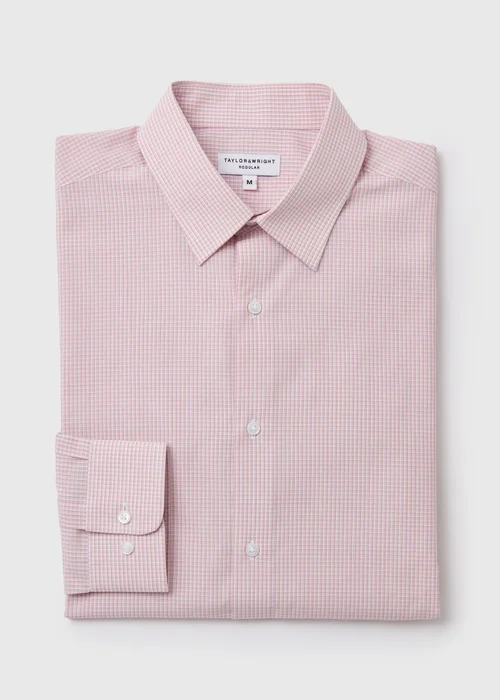 Taylor & Wright Pink Check Regular Shirt - Small Image 5