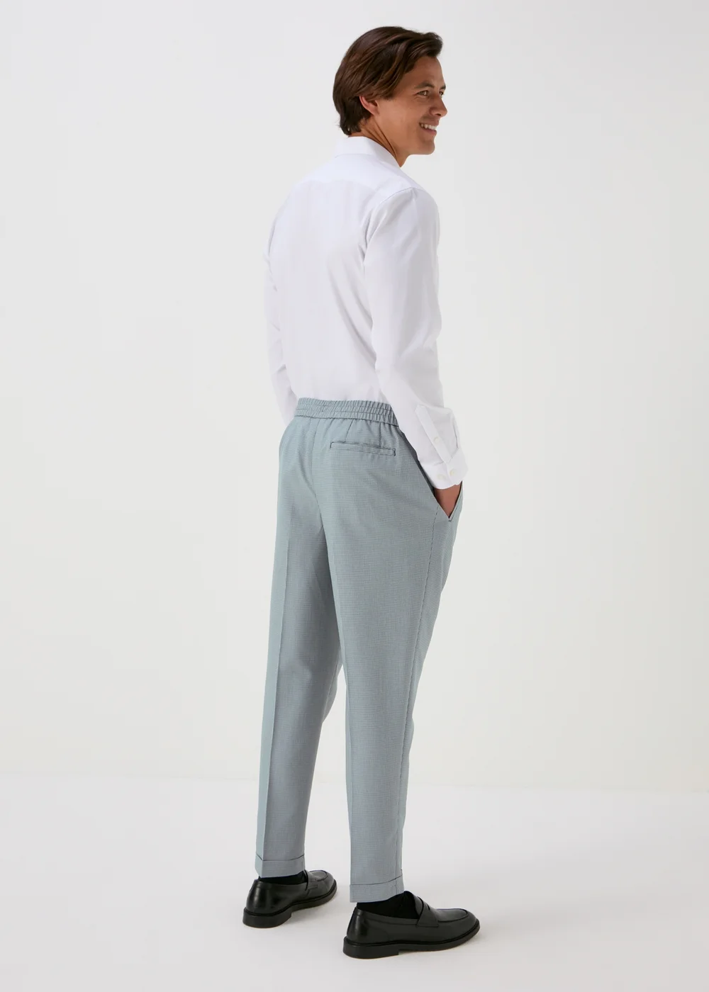 Taylor & Wright Grey Blue Pattern Pleated Trousers - 30/L31 Image 2