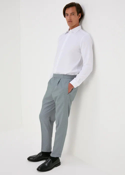 Taylor & Wright Grey Blue Pattern Pleated Trousers - 30/L31 Image 1