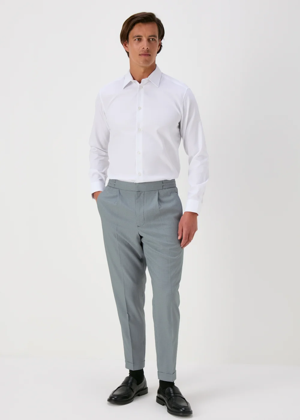 Taylor & Wright Grey Blue Pattern Pleated Trousers - 30/L31 Image 4