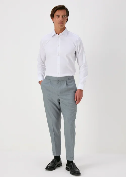 Taylor & Wright Grey Blue Pattern Pleated Trousers - 30/L31 Image 4
