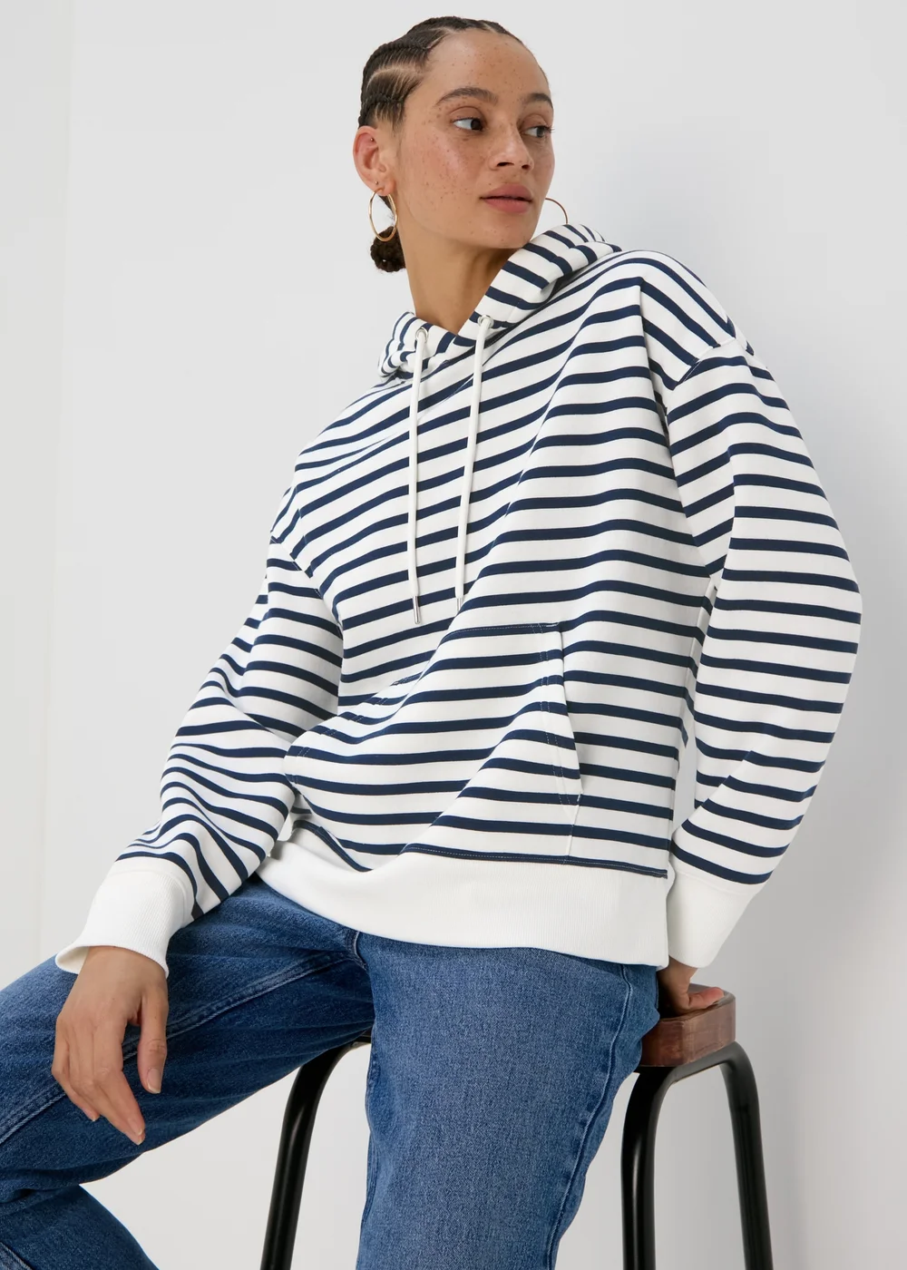 Cream Basic Stripe Hoodie - S Image 1