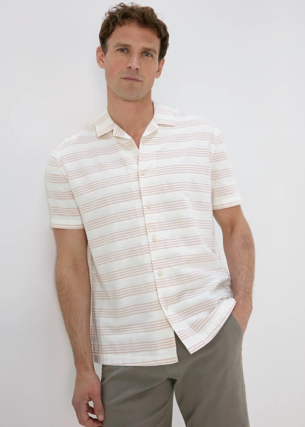 Pink Horizontal Stripe Textured Shirt - Small Image 1