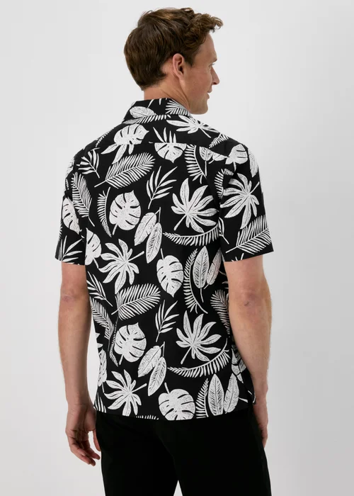 Mini Me - Black Large Leaf Print Shirt - Small Image 2