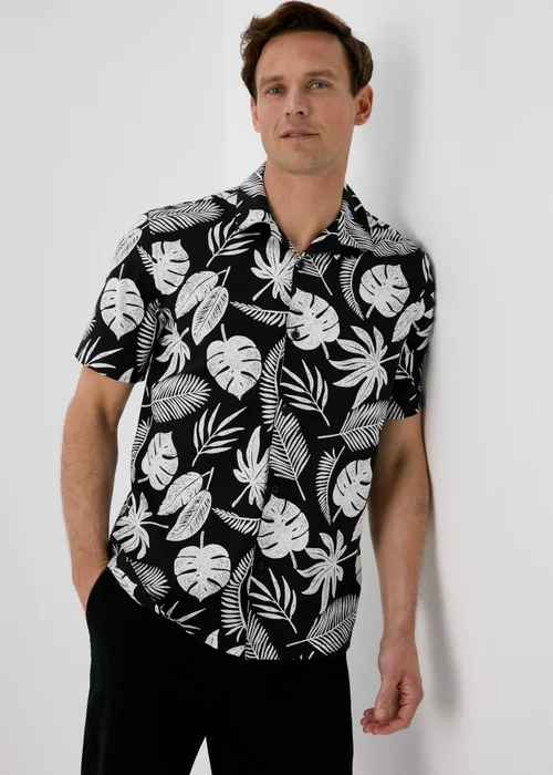 Mini Me - Black Large Leaf Print Shirt - Small Image 4