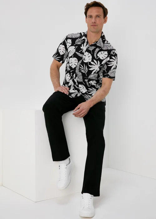 Mini Me - Black Large Leaf Print Shirt - Small Image 1