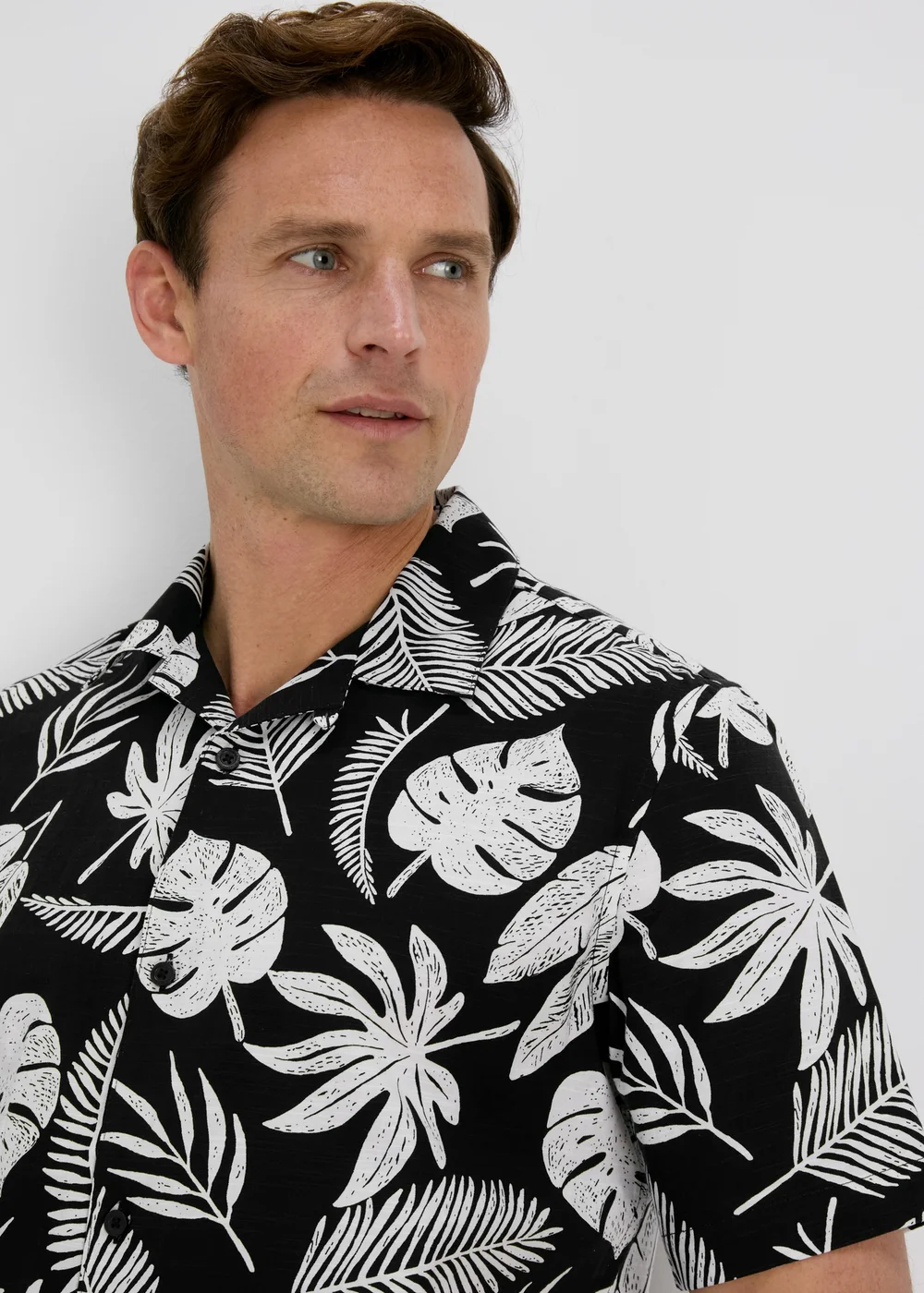 Mini Me - Black Large Leaf Print Shirt - Small Image 3