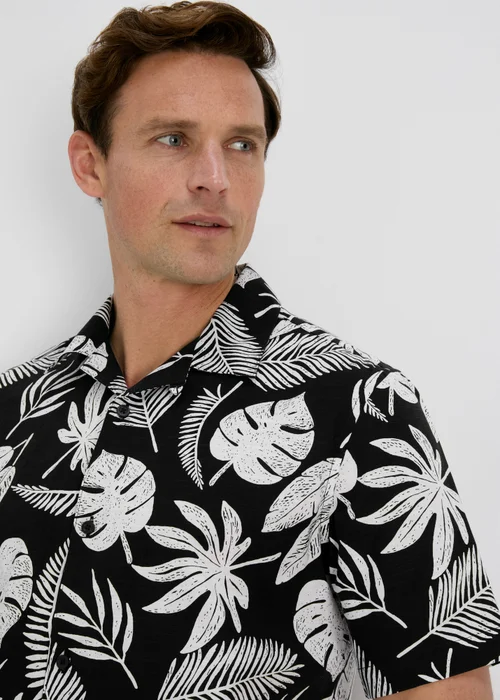 Mini Me - Black Large Leaf Print Shirt - Small Image 3