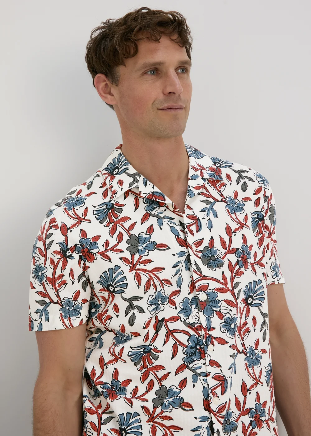 Ecru Red Floral Print Shirt - Small Image 3