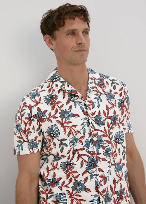 Ecru Red Floral Print Shirt - Small Image 3