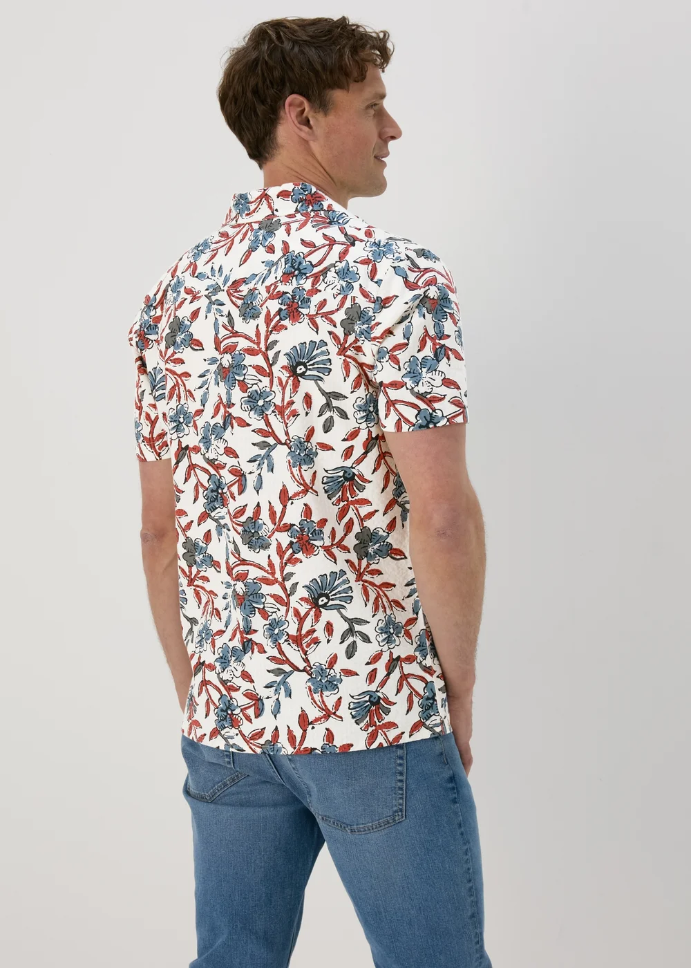 Ecru Red Floral Print Shirt - Small Image 2