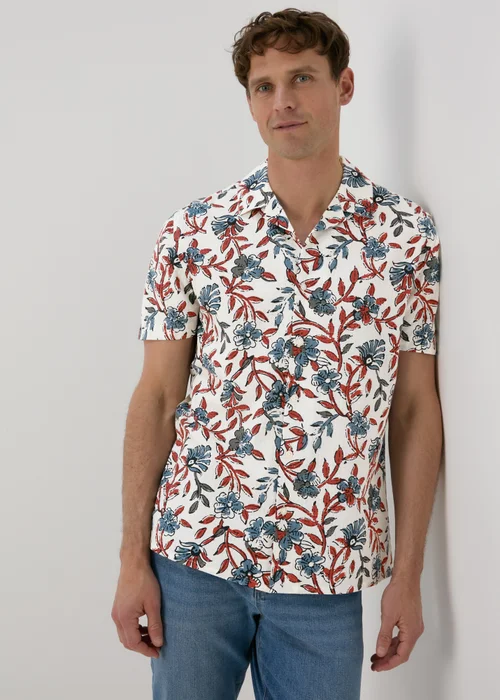 Ecru Red Floral Print Shirt - Small Image 1