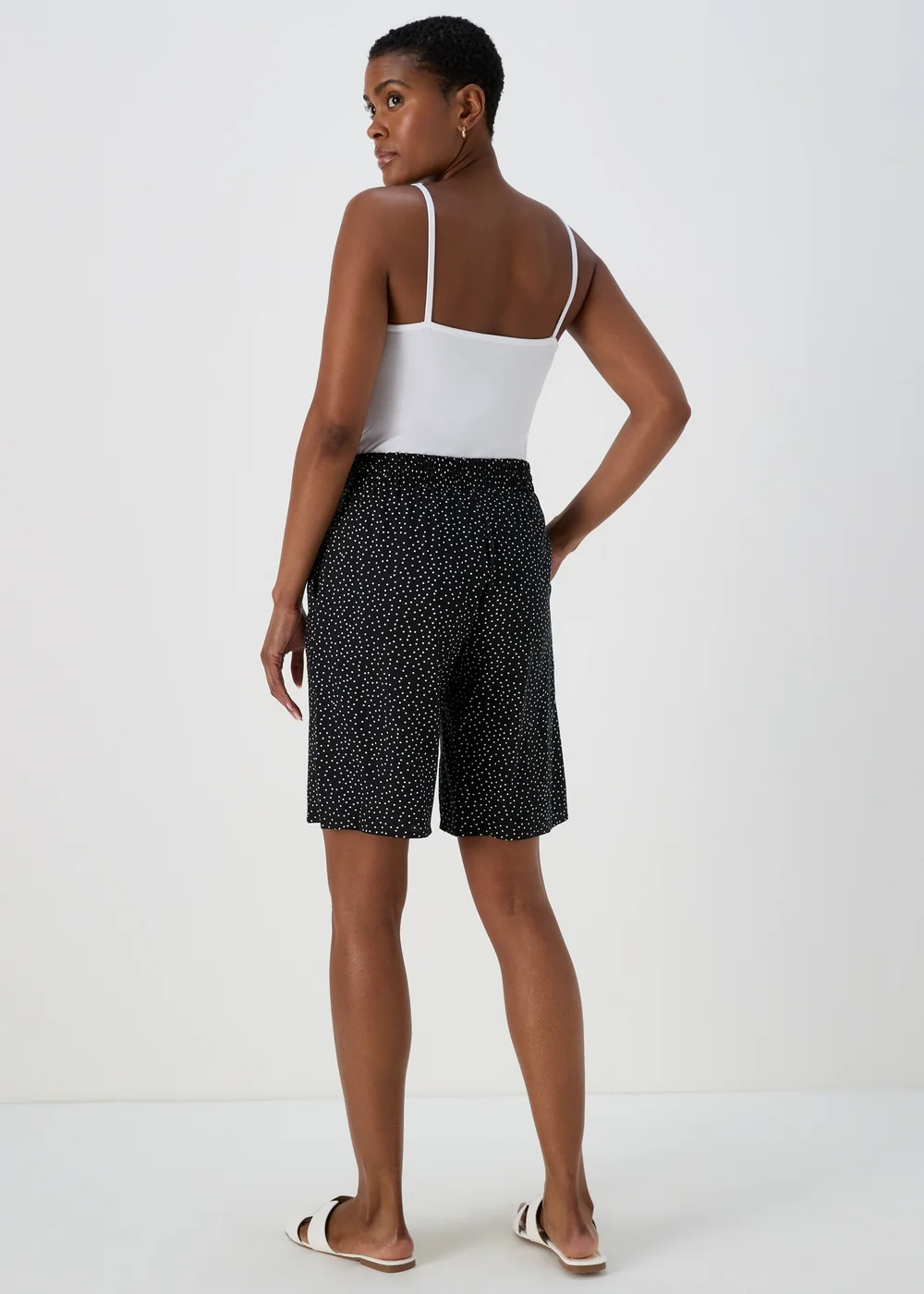 Black Dot Print Viscose Bermuda Shorts - 8 Image 2
