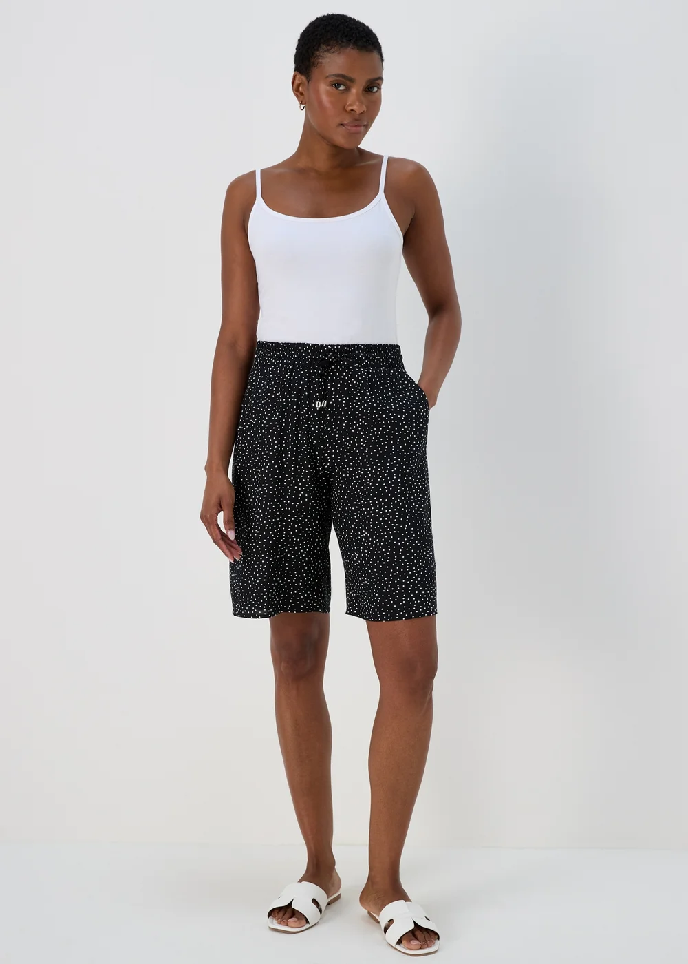 Black Dot Print Viscose Bermuda Shorts - 8 Image 1