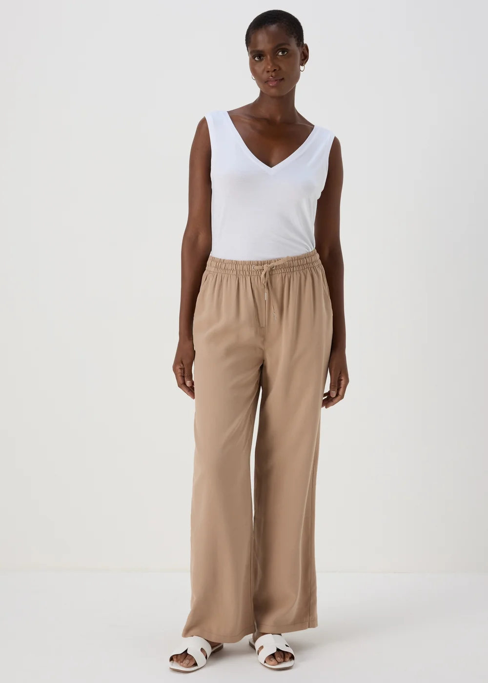 Beige Wide Leg Trousers - 8 Image 4