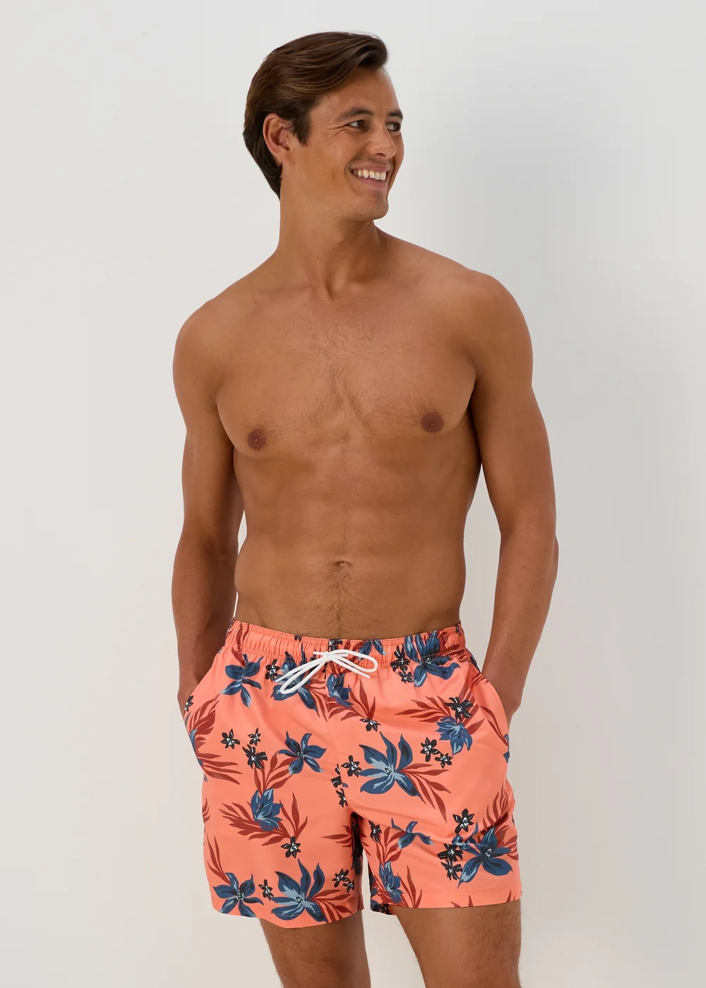 Orange Floral Print Swim Shorts - Small Image 1