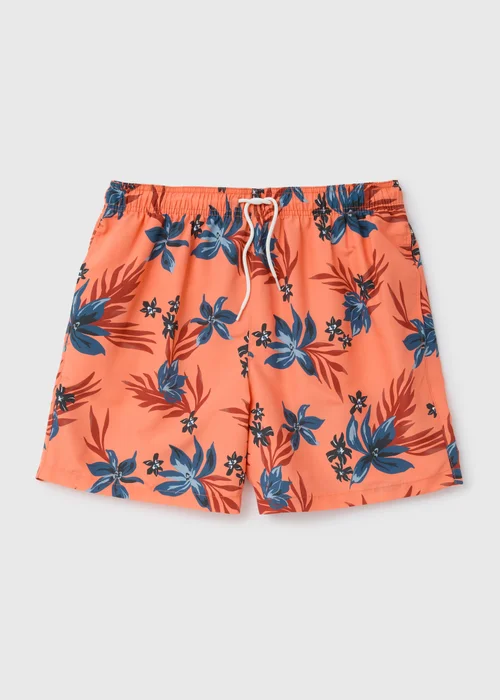 Orange Floral Print Swim Shorts - Small Image 4