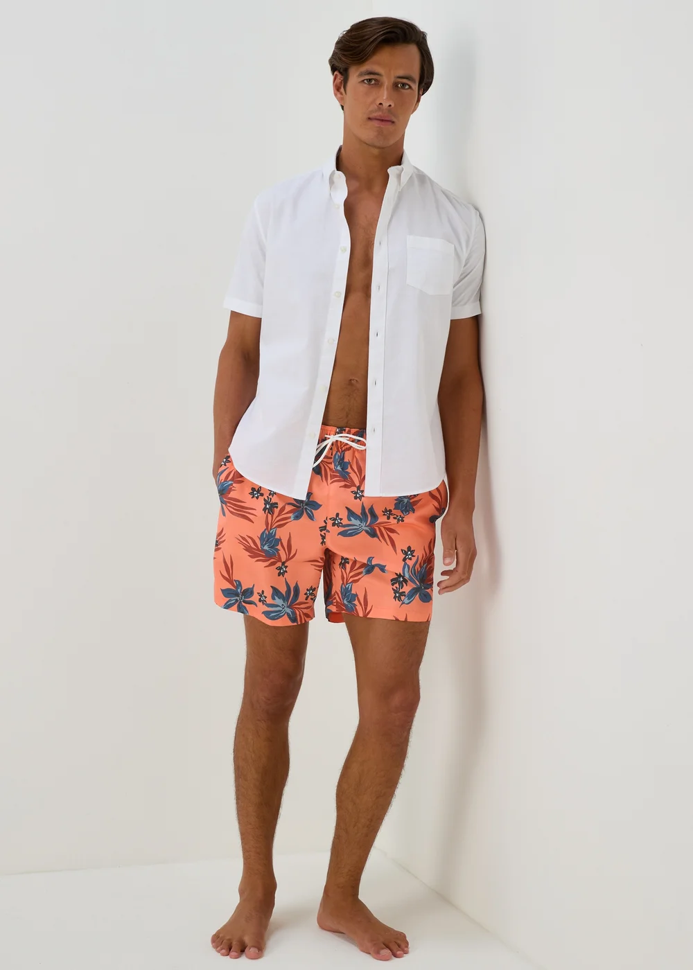 Orange Floral Print Swim Shorts - Small Image 3