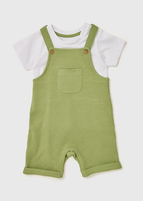 Baby Green Dungarees & T-Shirt Set (Newborn-23mths) - 0-3 months Image 1
