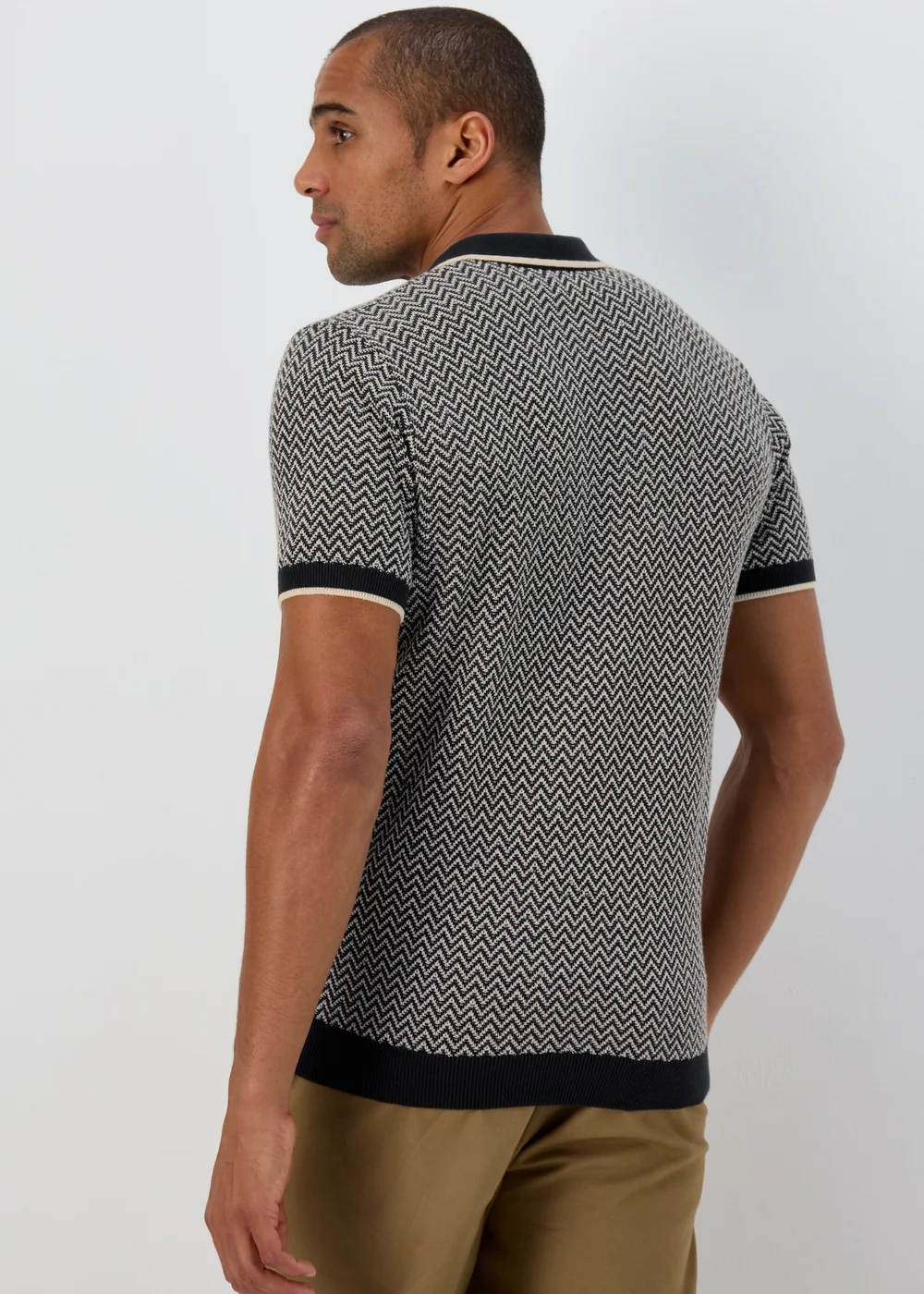 Navy Cheveron Zip Polo Shirt - S Image 2
